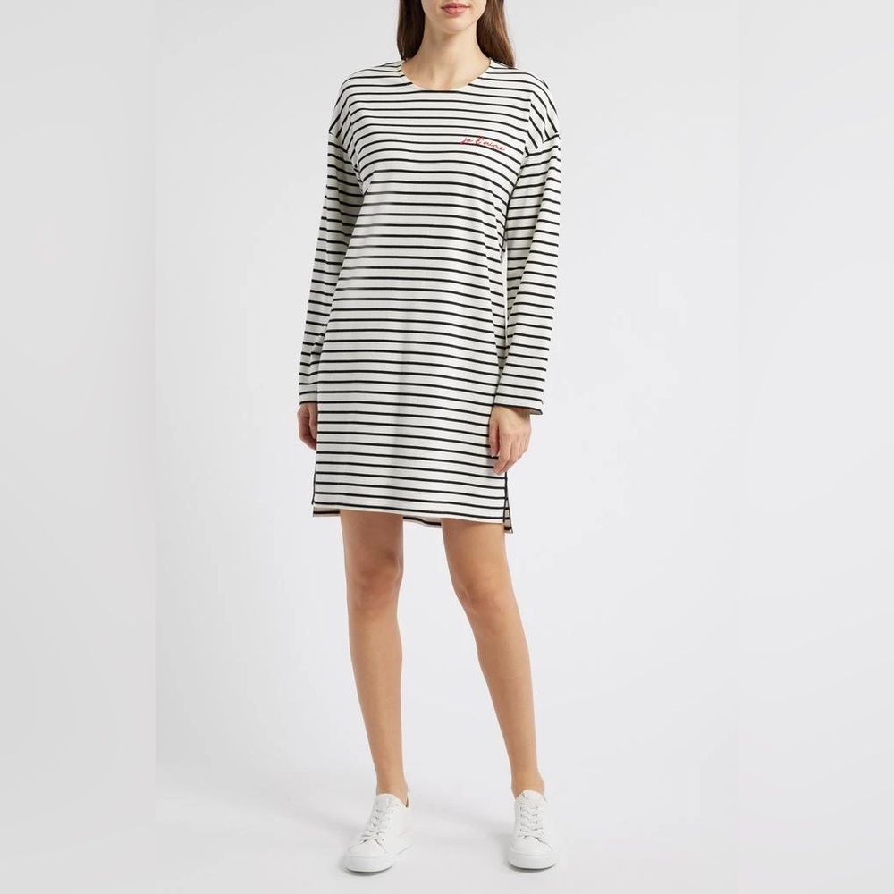 0148 - Caslon Black and White Striped Long Sleeve Dress